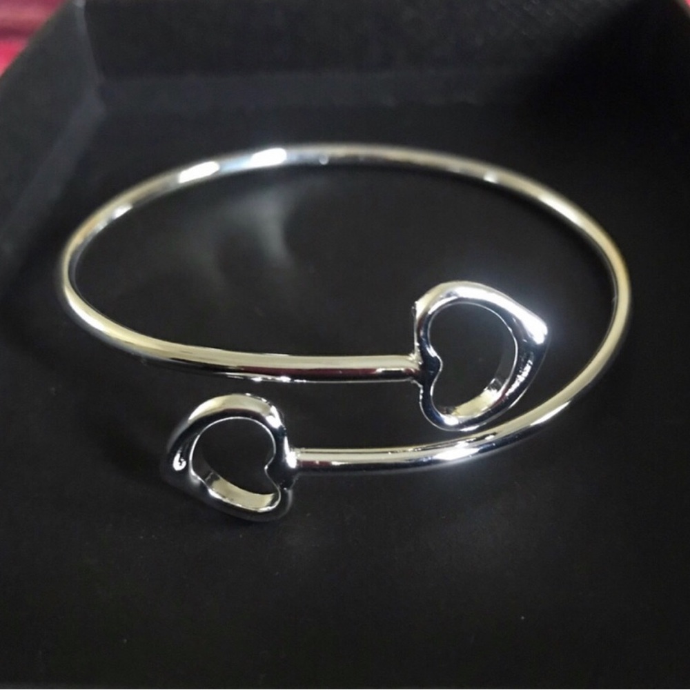 Elegant Sterling Silver Heart Open Cuff Bracelet